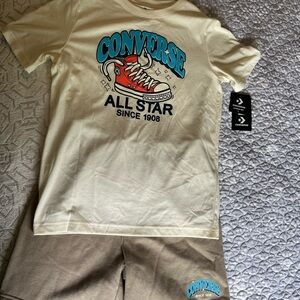 Converse Cream Tee and Brown Shorts Set. Boys size Large.